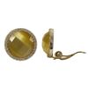 Image 1 : Citrine Cat's Eye Semi Precious Faceted Stone, Set In Gold Tone Sterling Silver With CZ Border, 15Mm