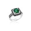 Image 1 : SS CREATED-EMERALD / BLACK/WHITE DIAMOND RING - Size 7 (#9482CR-E)