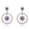 Image 1 : Amethyst & Diamond Round Mobile Dangle Earrings In 14K White Gold | 273225