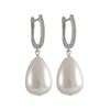 Image 1 : White 13X18mm Teardrop Shell Pearl, On Rhodium Plated Sterling Silver CZ Lever Back Earrings, 1.41"