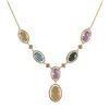 Image 1 : Multi Color Glass Sliced Oval Stones Set In Gold Plated Brass With CZ Border, Necklace, 16