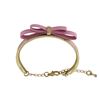 Image 2 : Light Pink Bow On Light Pink Enamel Gold Plated Brass Bangle Bracelet, 5.5" 2"