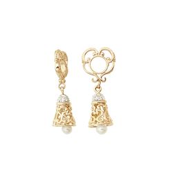 GOLD WHEEL W/ PEARL / DIA WEDDING BELL DANGLE (#158PRL)