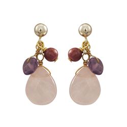 Rose Quartz Semi Precious Stone Gold Filled Post Earrings-0.87"