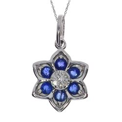 14K White Gold Sapphire Star Pendant With 18" Chain