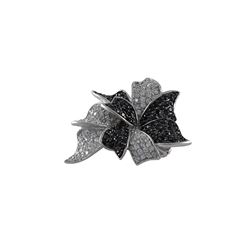 Sterling Silver Rhodium Plated Pendant (Brooch/Pin) With Black And White CZ
