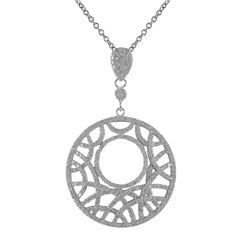 Rhodium Plated Sterling Silver 33Mm Round Circle CZ Pendant, 2.13"