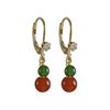 Carnelian 6Mm And Green Jade 4Mm Semi Precious Balls Dangling, Gold Plated Surgical Steel Lever Back
