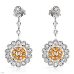 Flower Pave Diamond Drop Earring In 14K Two-Tone | 249936