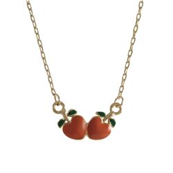 Peach And Green Double Peach, Gold Tone Brass Necklace
