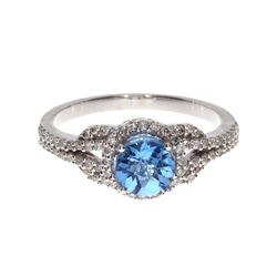 14K White Gold Round Blue Topaz Ring