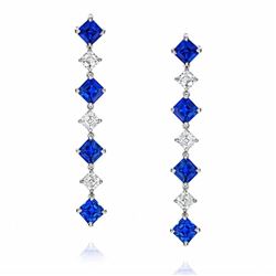 Square Cut Blue Sapphire And Diamond Drop Earrings