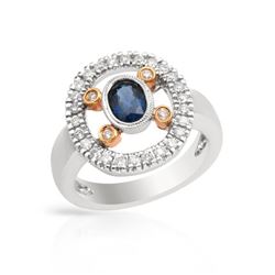 Oval Blue Sapphire Ring W/ Diamond Halo In 18K Two-Tone Rose Gold | 280795