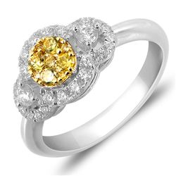 Genuine White And Yellow Diamond Cluster Ring In 14K White & Yellow Gold | 426959