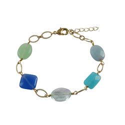 Aqua Combination Of Semi Precious Stones On Gold Tone Brass Bracelet- 6.5