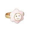 Image 1 : Red Enamel Large Smiley, Gold Tone Brass Ring Adjustable Size 3-4
