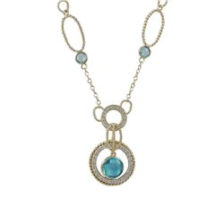 Gold Plated Sterling Silver CZ Necklace With Aqua Center Stone