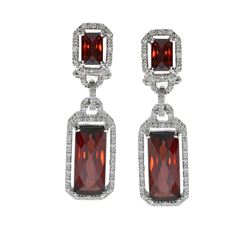 14K White Gold Octogon Garnet And Diamond Earrings