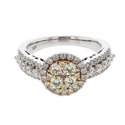 Round White & Yellow Diamond Cluster Ring In 14K Two Tone Gold | 426972