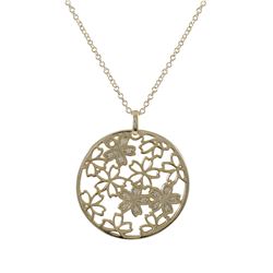 Gold Plated Sterling Silver, 35Mm Round Flower Cutout CZ Pendant, 1.57"