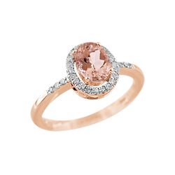 STERLING SILVER PINK GOLD PLATED MORGANITE / WHITE TOPAZ RING - Size 8 (#8254MUL)
