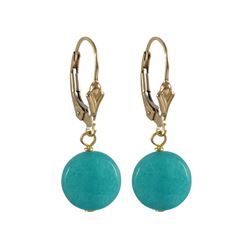 Turquoise Semi Precious 10Mm Round Flat Stone On Gold Filled Lever Back Earrings, 1.18"
