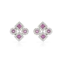 Kite & Round Pink Sapphire/Diamond Earrings In 14K White Gold | 288273