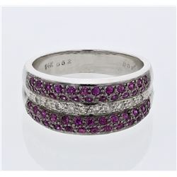 Multi-Row Pave-Set W/ Pink Sapphire Diamond Ring In 14K White Gold | 147668