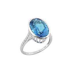 SS SWISS BLUE TOPAZ / DIAMOND RING - Size 7 (#9622SW)