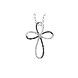 SS BLACK / WHITE DIAMOND CROSS PENDANT (#7759D-BLK)
