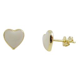 Gold Tone Sterling Silver White Enamel Heart Stud Post Earrings-0.31