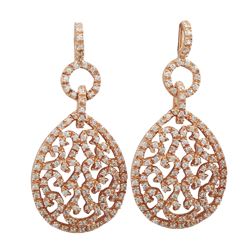 Rose Plated Sterling Silver Filigree Teardrop Post Earrings, 1.89"