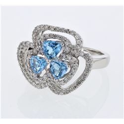 3 Heart-Shaped Topaz W/ Diamond Cocktail Ring In 14K White Gold | 349858