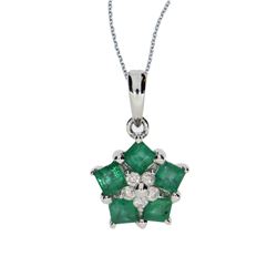 14K White Gold Emerald And Diamond Floral Star Pendant With 18  Chain