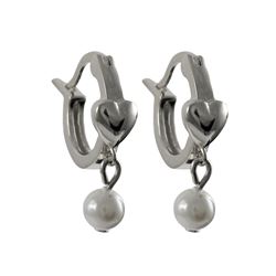 Sterling Silver Heart Earrings Hoop With Pearl