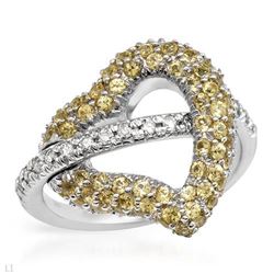 Heart Pave-Set Orange Sapphire Diamond Ring In 14K White Gold | 331693