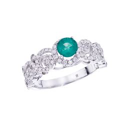 14K White Gold Emerald/ Diamond  Ring