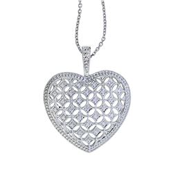 14K White Gold Large Diamond Heart Pendant With 18" Chain (.15 Carat)