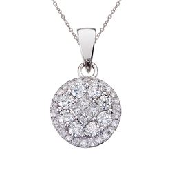 14K White Gold Diamond Clustaire Pendant With 18" Chain