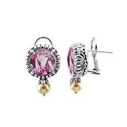 SILVER PURE PINK TOPAZ / PINK PEARL OMEGA EARRINGS (#6630MUL1)
