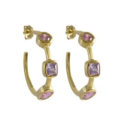 Sterling Silver-GD-Mlt CZ 20Mm Earrings