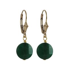 Teal Semi Precious 10Mm Round Flat Stone On Gold Filled Lever Back Earrings, 1.18"