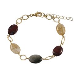 Poppy Jasper  Combination Of  Semi Precious Stones On Gold Tone Brass Bracelet- 6.5