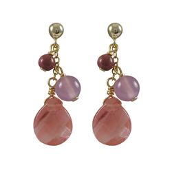 Cherry Quartz Semi Precious Stones On Gold Plated Sterling Silver Post Earrings, 1.22