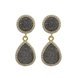 Gold Plated Sterling Silver, 11Mm Round Circle And 13.5X17.5Mm Teardrop, Grey Druzy Natural Stone Wi