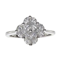 14K Clover Cluster Diamond Ring
