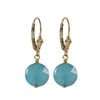 Image 1 : Blue Jade Semi Precious 10Mm Round Flat Stone On Gold Filled Lever Back Earrings, 1.18"