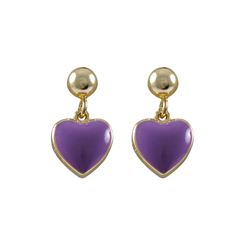 Lavender Enamel Heart On Gold Plated Sterling Silver Post
