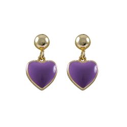 Lavender Enamel Heart On Gold Plated Sterling Silver Post