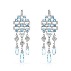 Blue Topaz & Diamonds Chandelier Earrings In 18K White Gold | 299740